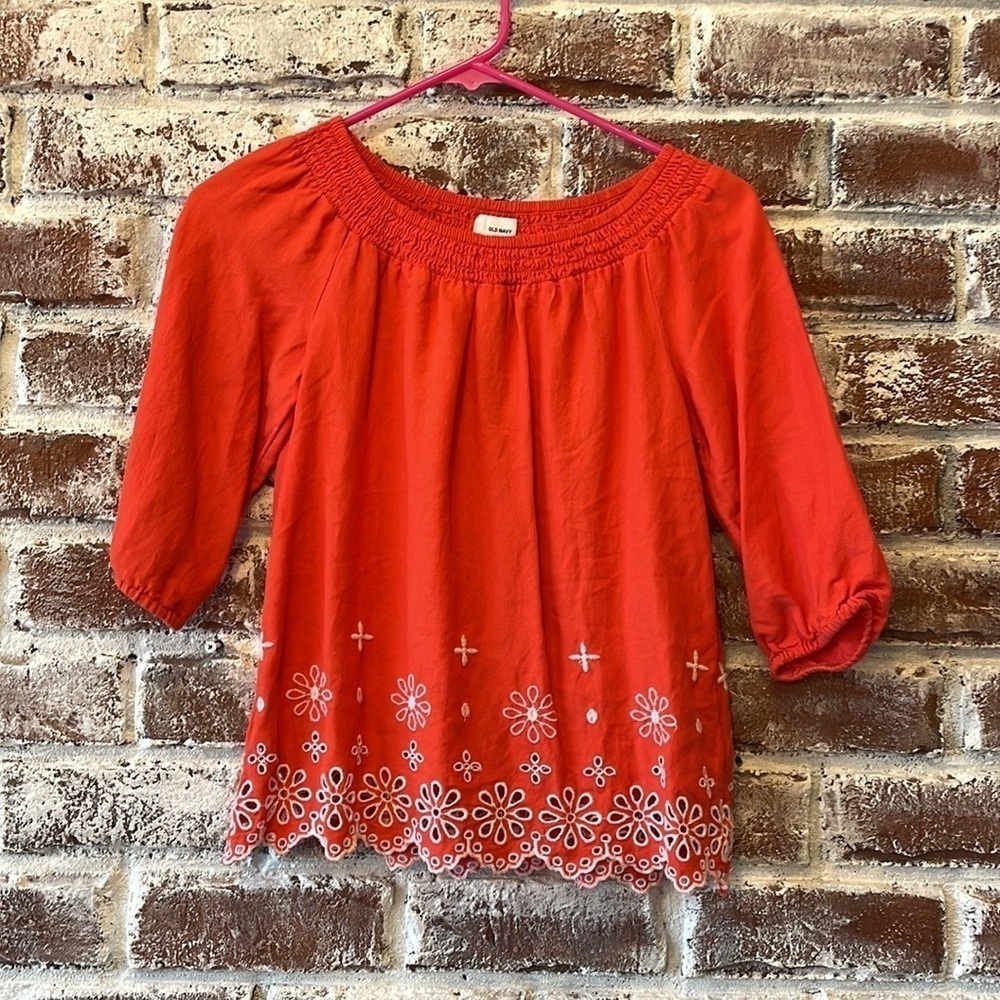 Old Navy Girls orange off the shoulder embroidered top